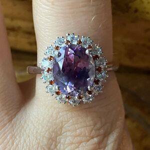 Rose de France Amethyst Natural Red Garnet Sterling Silver Cocktail Ring Size 10